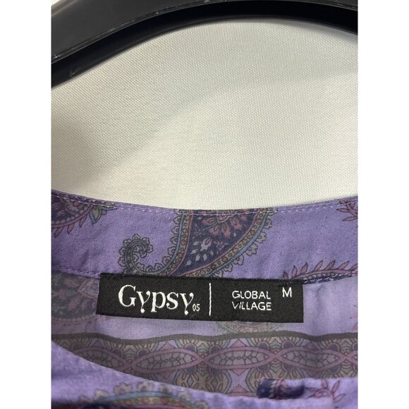 Gypsy 05 Purple Multicolor Paisley Silk Blouse Size M Popover Boho Festival - Picture 7 of 8